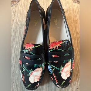 Preppy Cole Haan Women's All Genuine leather Floral Loafers - shiny red&black
